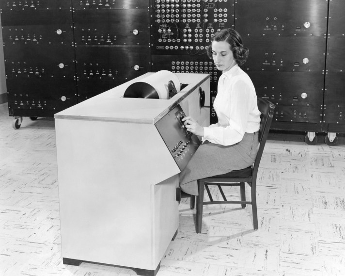 (June 5, 1951) Differential Analyzer built under Mergler in Instrument Research. The technician is preparing a data report. This equipment is located at the Lewis Flight Propulsion Laboratory, LFPL, now John H. Glenn Research Center at Lewis Field, Cleveland Ohio.